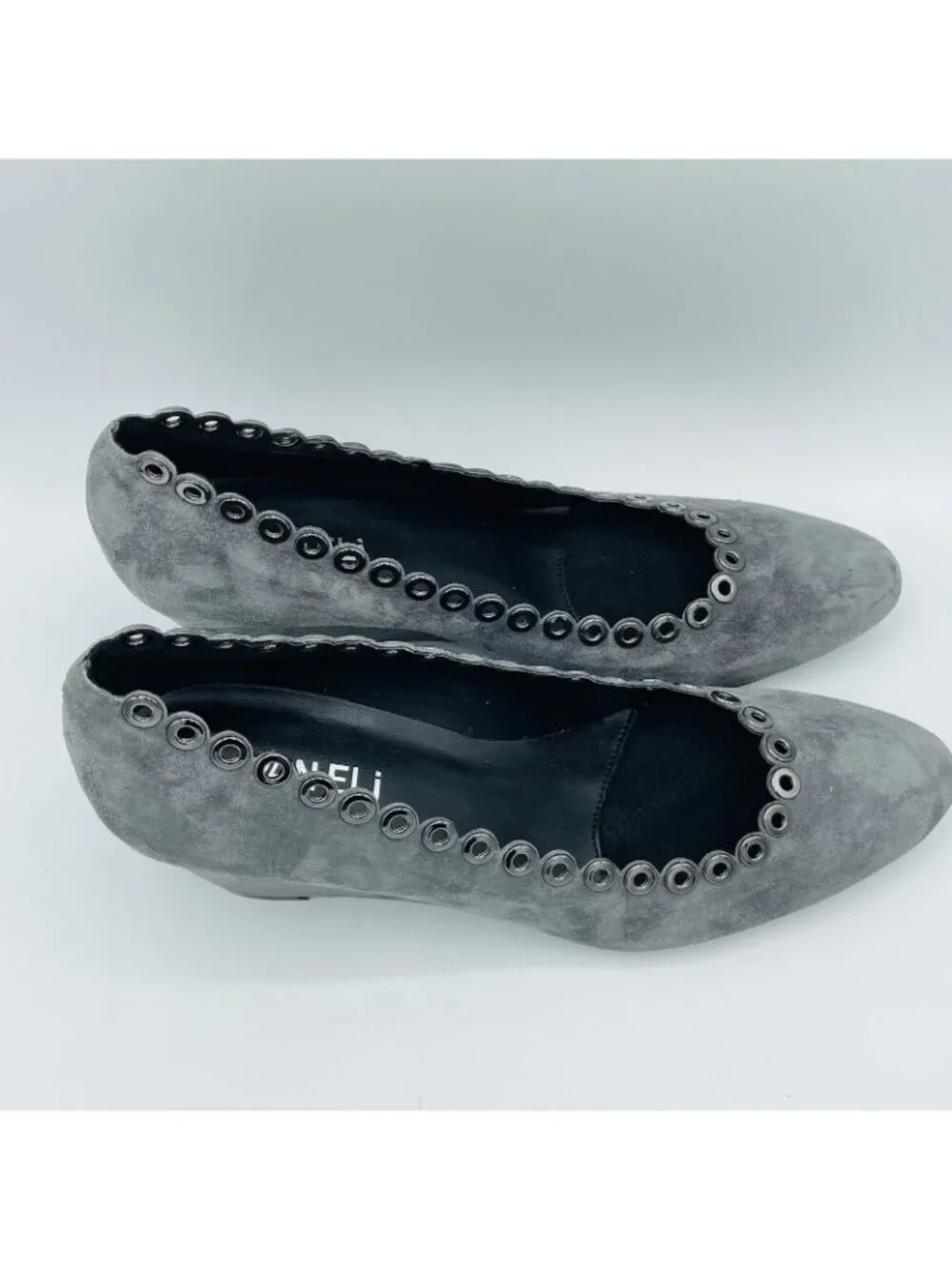 Vaneli Shoes Womens Size 7 N Gray Suede Slip On Pumps Wedge Heels Studded